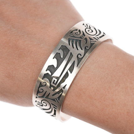 6 3/8" M Southwestern sterling overlay bear design cuff bracelet