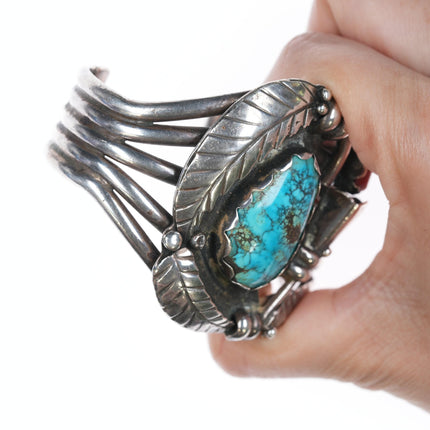 6 3/8" Large Native American Silver turquoise and coral blossom cuff bracelet