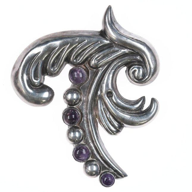 Fred Davis (1880-1961) Sterling and amethyst large pin