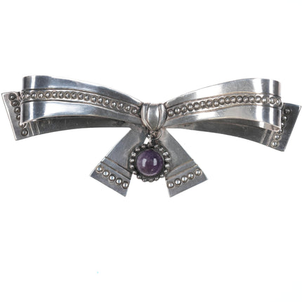 Large William Spratling sterling bow pin with amethyst