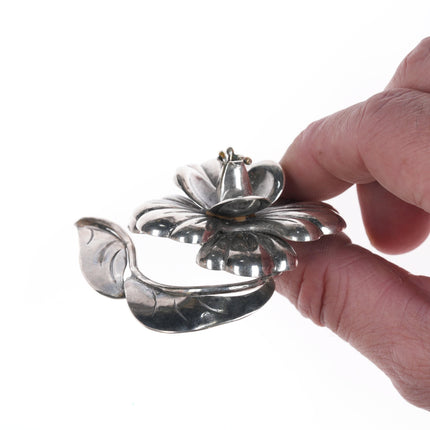 Hector Aguilar Taxco 940 silver 3d flower pin with leaves