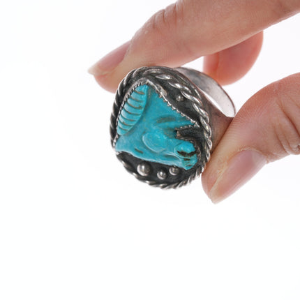 sz8.75 Vintage Navajo silver Carved horse head turquoise ring