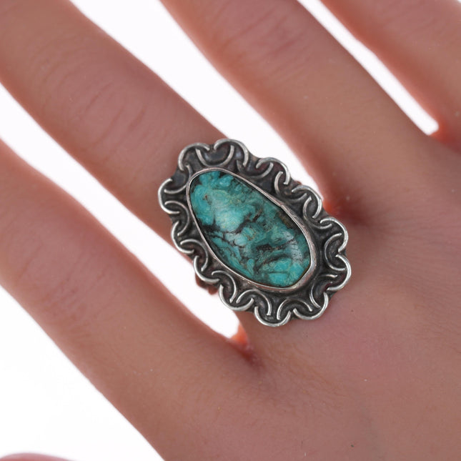 sz7.25 Vintage Native American silver and turquoise/chrysocolla ring