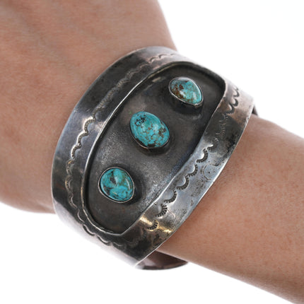 6 3/8" vintage Navajo shadowbox peyotebird cuff bracelet with turquoise