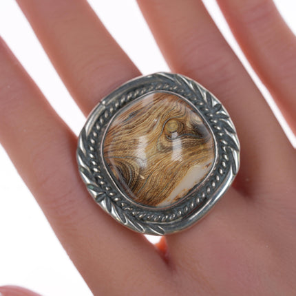 sz11 Vintage Navajo silver ring with petrified wood