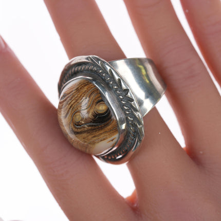 sz11 Vintage Navajo silver ring with petrified wood