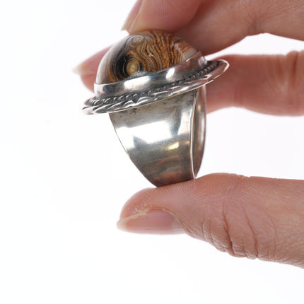 sz11 Vintage Navajo silver ring with petrified wood