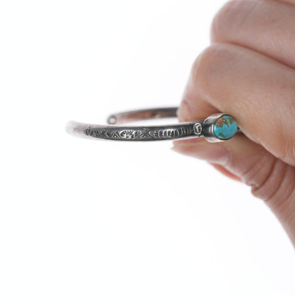 6"  20's-30's Navajo stamped silver 3 stone turquoise cuff bracelet