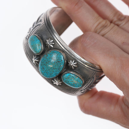 6 3/8" Charlie John Navajo silver and turquoise cuff bracelet