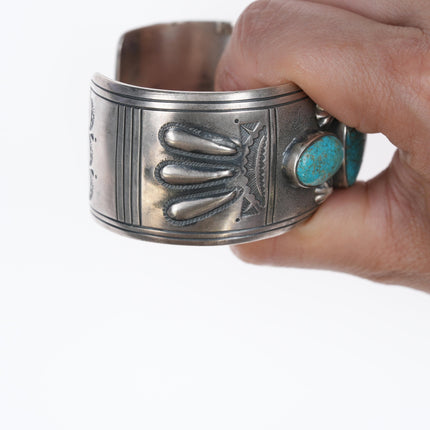 6 3/8" Charlie John Navajo silver and turquoise cuff bracelet