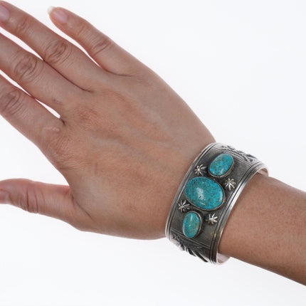 6 3/8" Charlie John Navajo silver and turquoise cuff bracelet