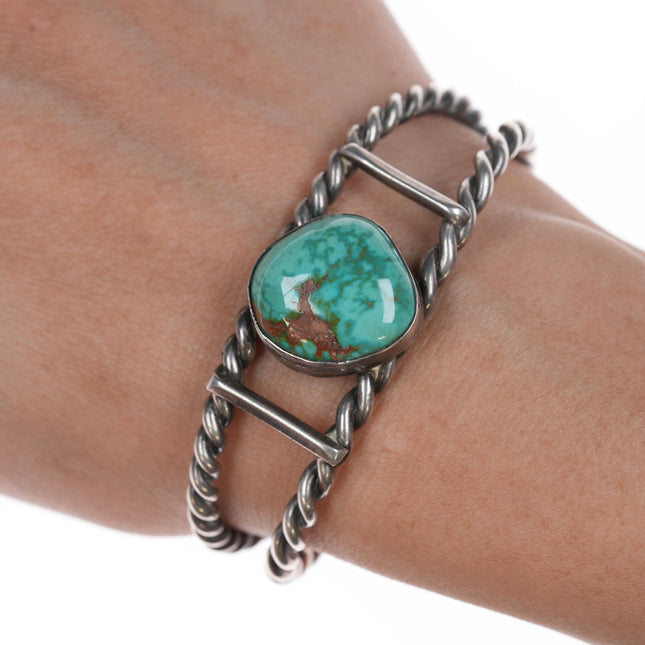 6" Vintage High grade turquoise twisted wire cuff bracelet