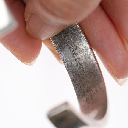 6 3/8" Becenti for Calvin Begay petrified wood, jasper, and gaspeite silver channel inlay cuff bracelet