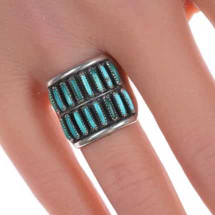 sz7.5 Zuni silver needlepoint turquoise ring