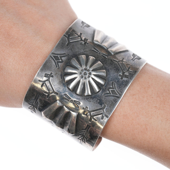 6.25" c1930's Large Navajo Curio stamped silver cuff bracelet