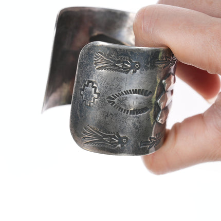 6.25" c1930's Large Navajo Curio stamped silver cuff bracelet