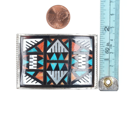 Zuni Native American Spiny oyster, turquoise, shell, and Jet sterling belt buckle