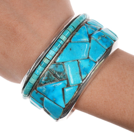 6.75" Vintage Native American Silver cobblestone/Heishi turquoise cuff bracelet