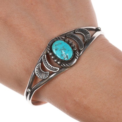 6 3/8" Vintage Navajo silver and Kingman turquoise cuff bracelet