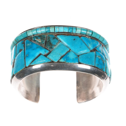 6.75" Vintage Native American Silver cobblestone/Heishi turquoise cuff bracelet