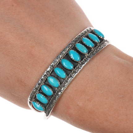 6.5" Vintage Zuni sterling and turquoise row cuff bracelet