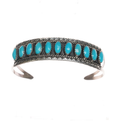 6.5" Vintage Zuni sterling and turquoise row cuff bracelet