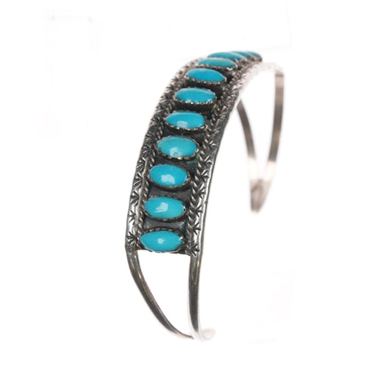 6.5" Vintage Zuni sterling and turquoise row cuff bracelet