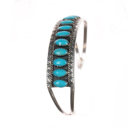 6.5" Vintage Zuni sterling and turquoise row cuff bracelet