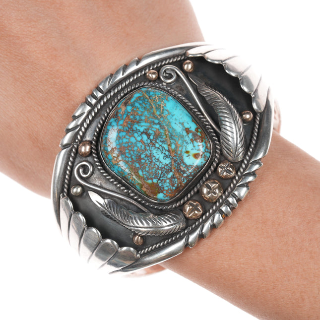 6.75" Delmar Adams (Northern Paiute) 14k/Sterling high grade turquoise cuff bracelet