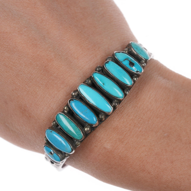 6" 20's-30's Navajo silver sleeping beauty turquoise row cuff bracelet