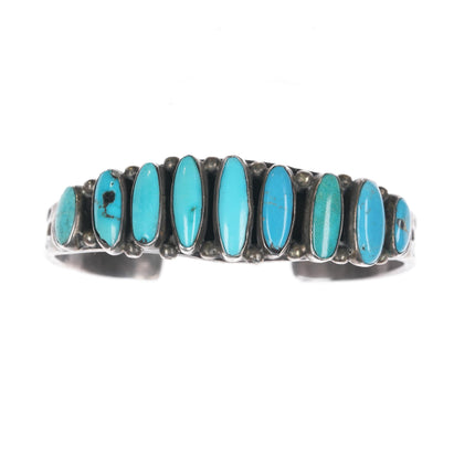 6" 20's-30's Navajo silver sleeping beauty turquoise row cuff bracelet