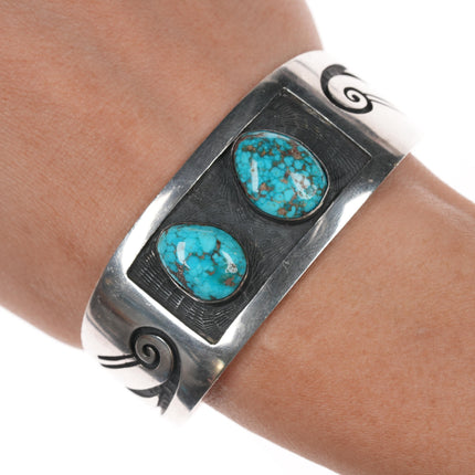 6.5" Marcus Coochwikvia Hopi Hopicrafts silver high grade turquoise cuff bracelet