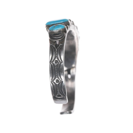 6" 20's-30's Navajo silver sleeping beauty turquoise row cuff bracelet