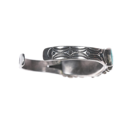 6" 20's-30's Navajo silver sleeping beauty turquoise row cuff bracelet