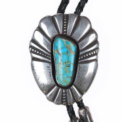 c1960 c-31 Mark Chee (1914-1981) Navajo Silver bolo tie with turquoise