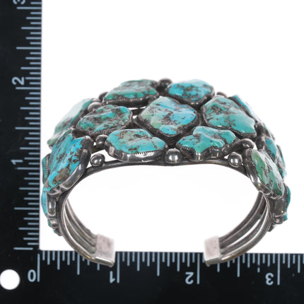 6 5/8" Early Zuni Ingot silver carved turquoise cuff bracelet