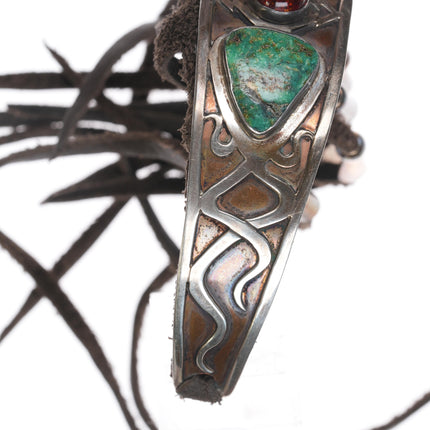 Vintage Native American silver/copper, turquoise leather choker