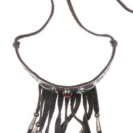 Vintage Native American silver/copper, turquoise leather choker