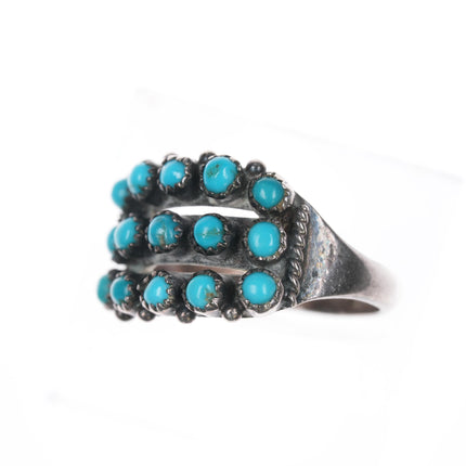 sz6.75 Vintage Zuni silver triple row snake eye turquoise ring