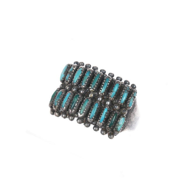 sz7.5 40's-50's Zuni double row needlepoint turquoise silver ring