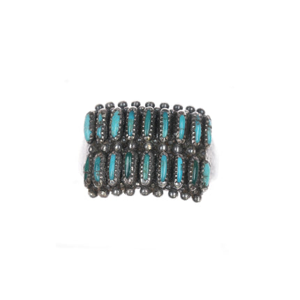 sz7.5 40's-50's Zuni double row needlepoint turquoise silver ring