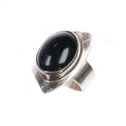 Sz6- Adjustable R Native American sterling and onyx modernist ring