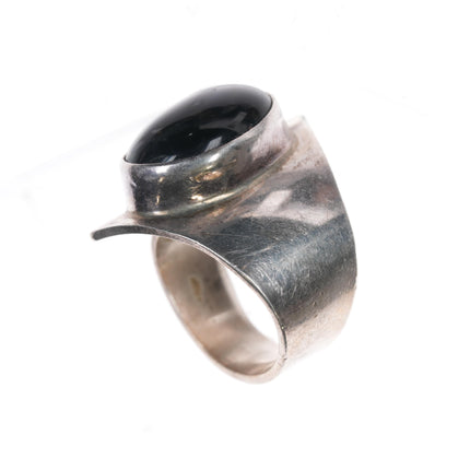 Sz6- Adjustable R Native American sterling and onyx modernist ring