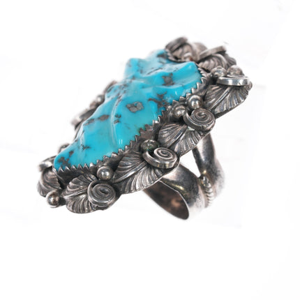 sz6.5 Delbert Gordon Navajo silver carved Kingman turquoise ring