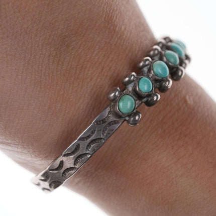 Vintage Native American Sterling/turquoise heavy stamped cuff bracelet u