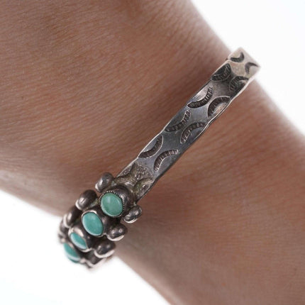 Vintage Native American Sterling/turquoise heavy stamped cuff bracelet u