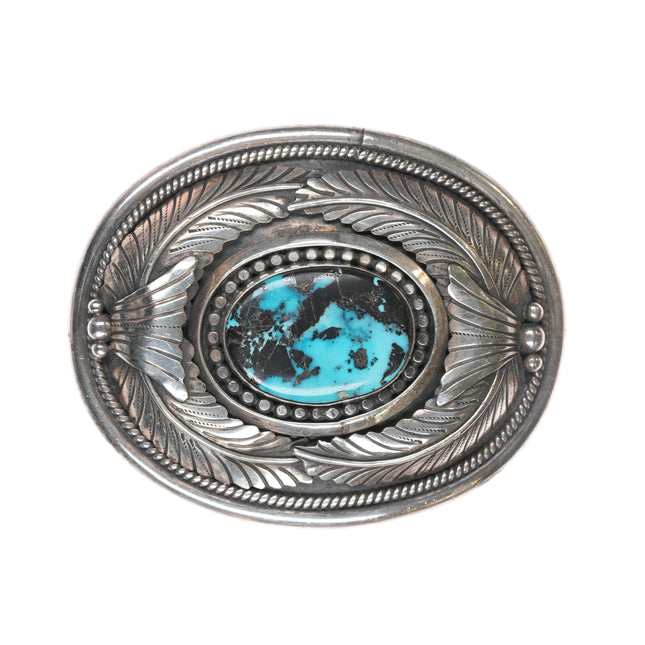 c1980's Vintage Native American sterling belt buckle with nice turquoise