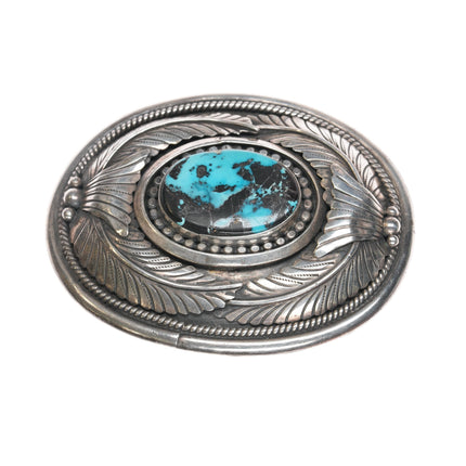 c1980's Vintage Native American sterling belt buckle with nice turquoise