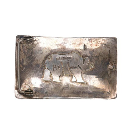 Vintage Native American sterling belt buckle with overlay bear