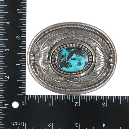 c1980's Vintage Native American sterling belt buckle with nice turquoise